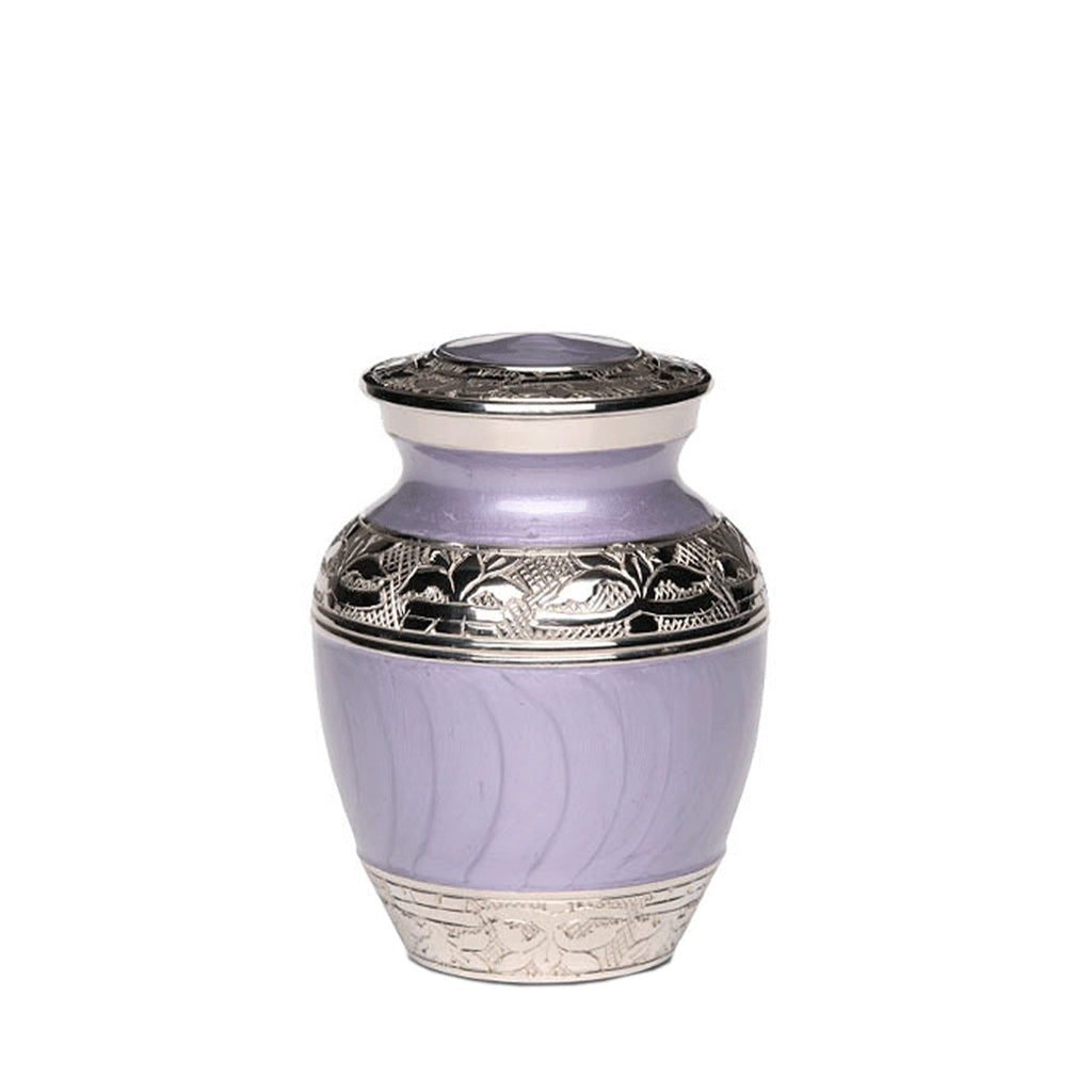 EXTRA SMALL Nickel Plated Brass Urn -1528- Fleur-de-Lis Purple