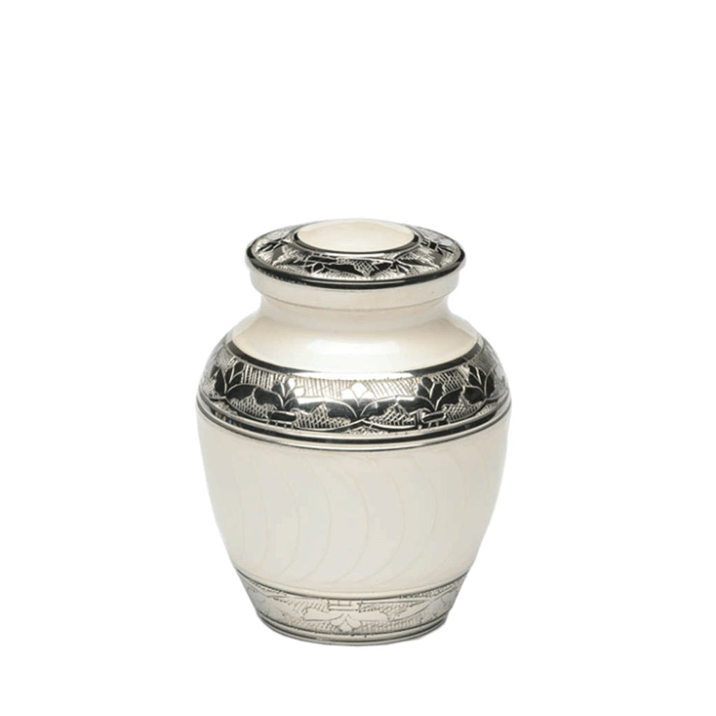 EXTRA SMALL Nickel Plated Brass Urn -1528- Fleur-de-Lis White