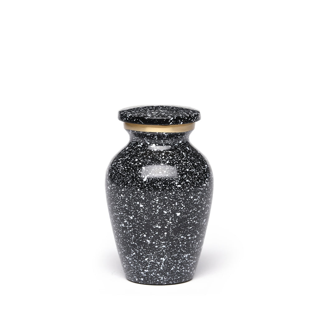 KEEPSAKE Brass urn -1541- Speckled Finish Black & White