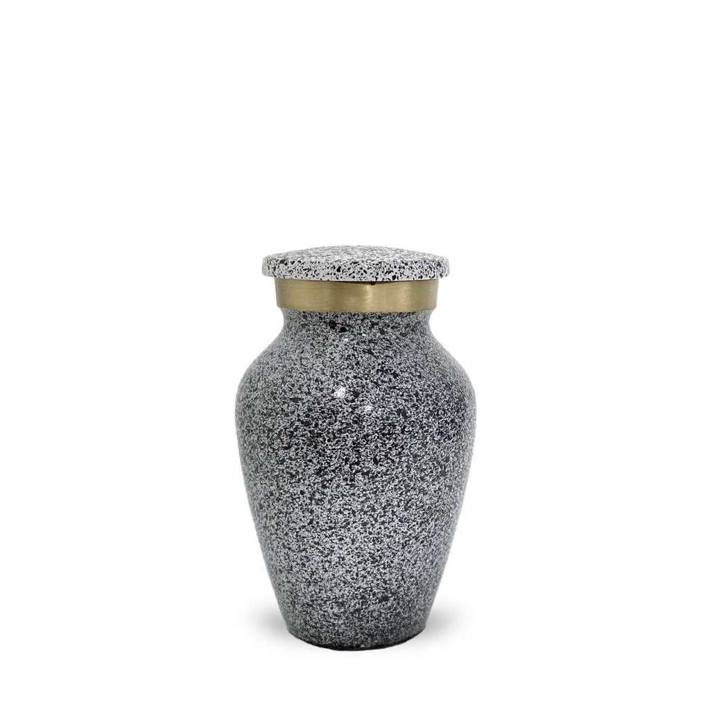 KEEPSAKE Brass urn -1541- Speckled Finish White and Black