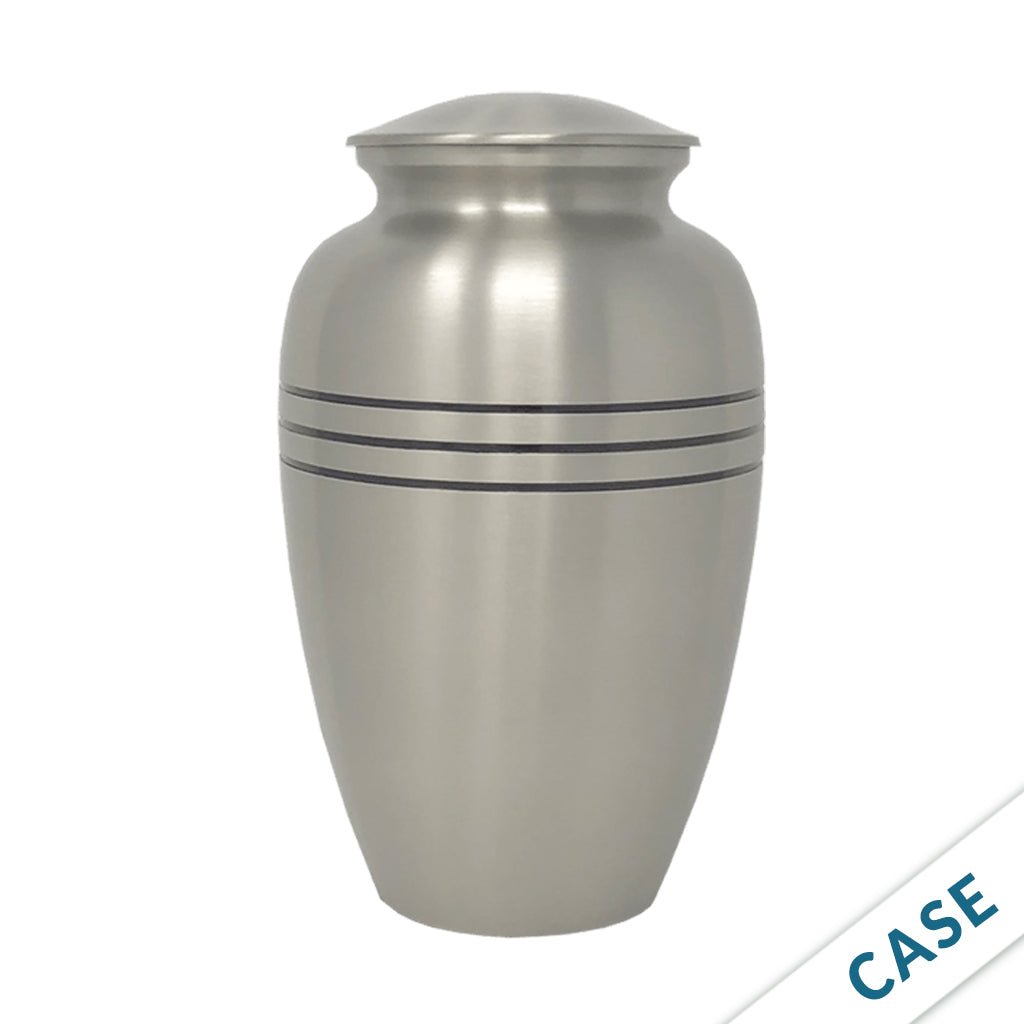 ADULT Brass Urn - Brushed Finish - Three Rings - Case of 4 Pewter x 4