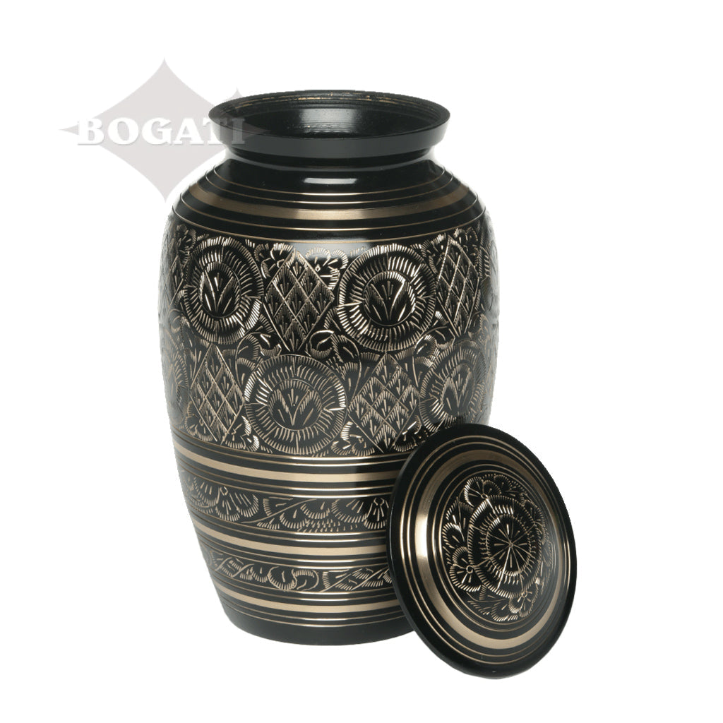 ADULT - Classic Brass Urn -1574- Black and Gold Etched - Case of 6