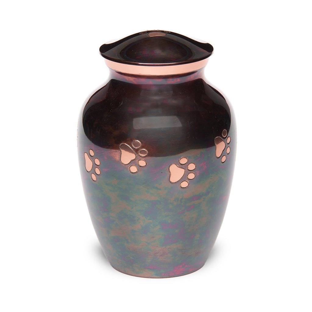 LARGE Brass Pet Urn -1649 "Forever Paw" - Raku finish