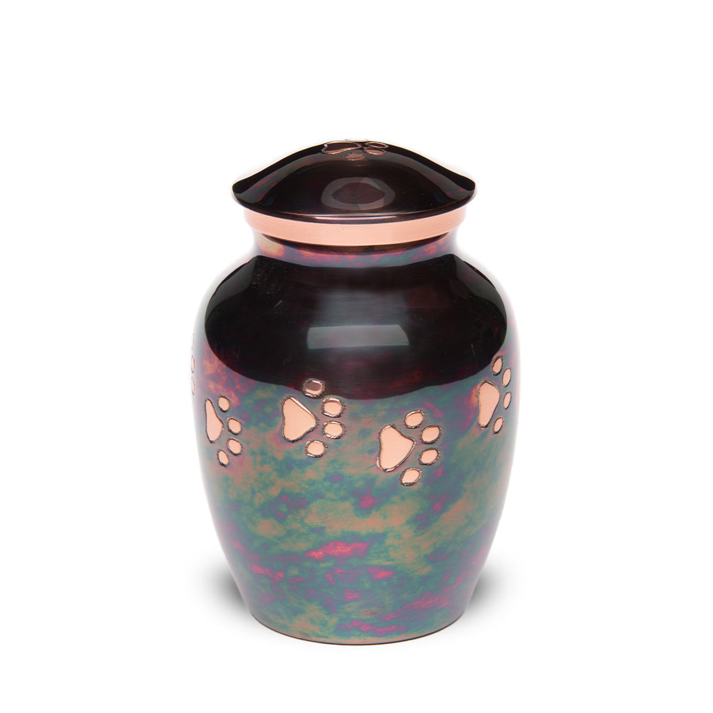 SMALL Brass Pet Urn -1649 "Forever Paw" - Raku finish