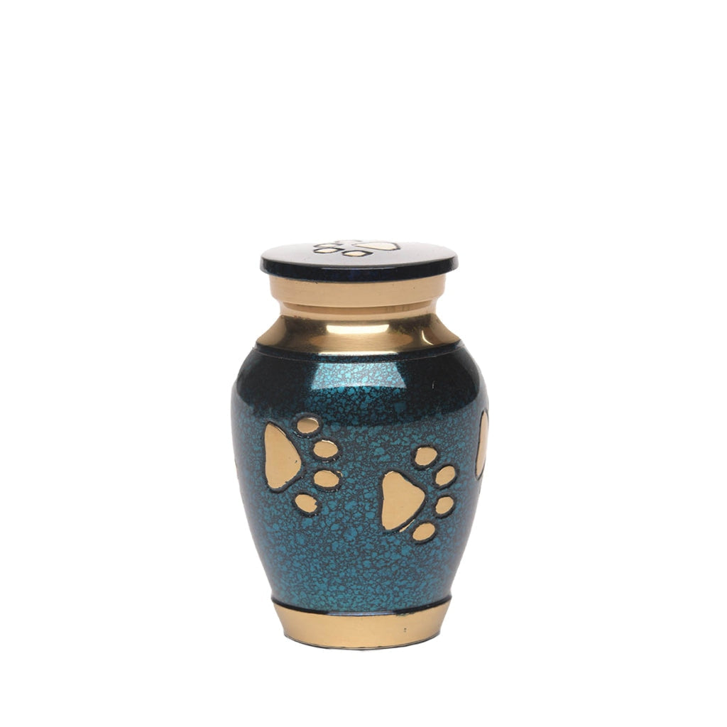 KEEPSAKE Brass Pet Urn - "Forever Paw" Blue-Gold