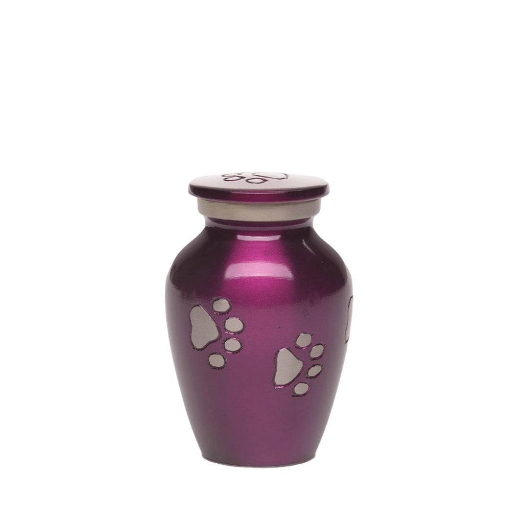 KEEPSAKE Brass Pet Urn - "Forever Paw" Purple-Silver