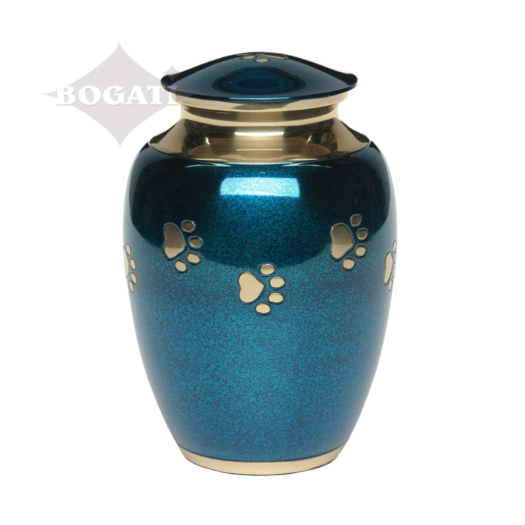 LARGE Brass Pet Urn - "Forever Paw" Blue-Gold