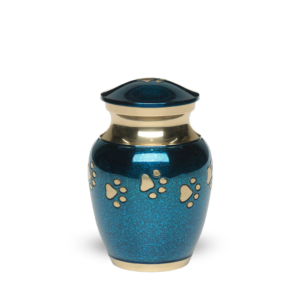 Urna para mascotas EXTRA PEQUEÑA de latón -1655- "Forever Paw" - Azul cobalto