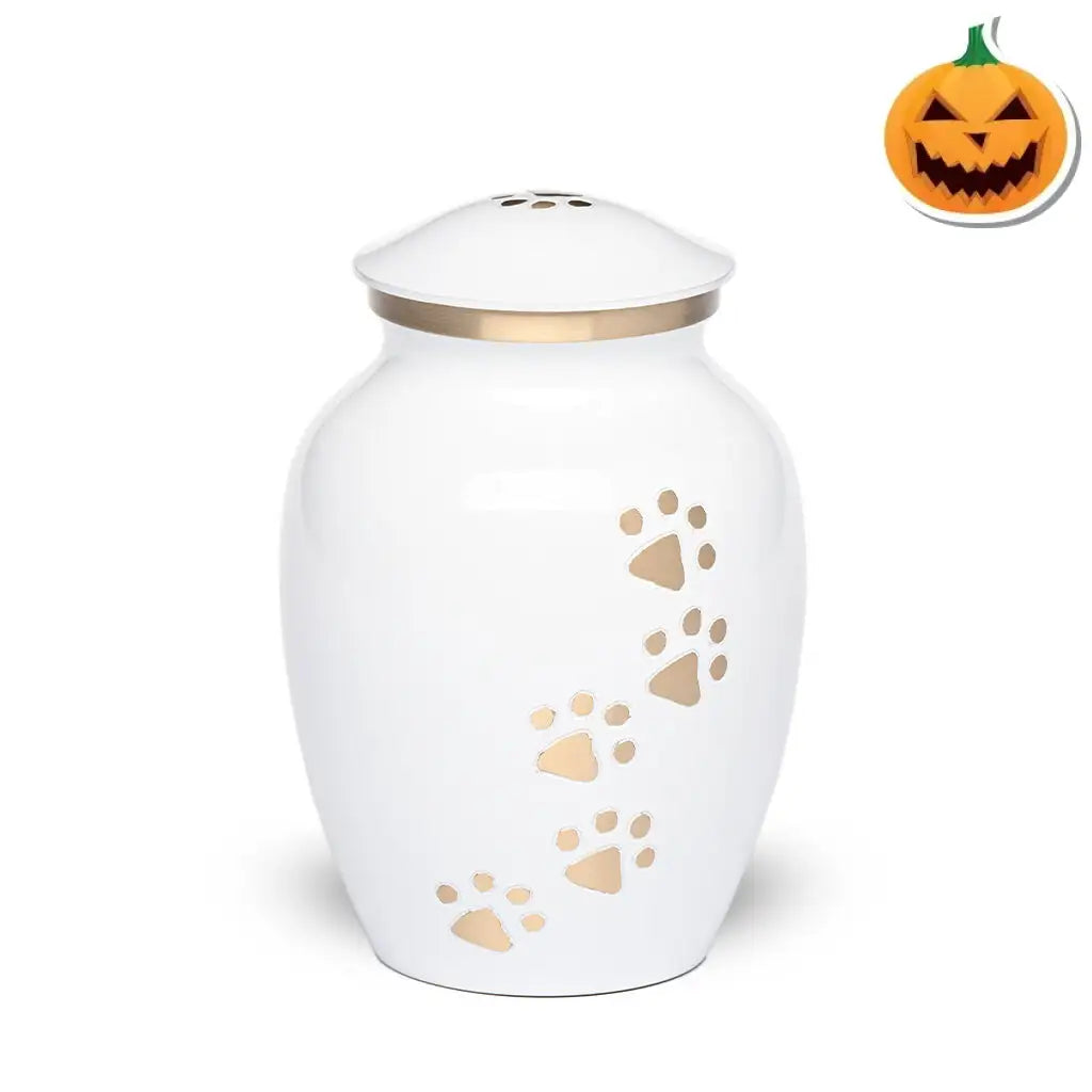 MEDIUM Brass Pet Urn -"Paws to Heaven" White-Gold