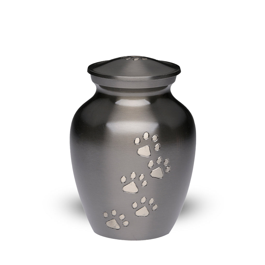 SMALL Brass Pet Urn - "Paws to Heaven" Slate-Silver