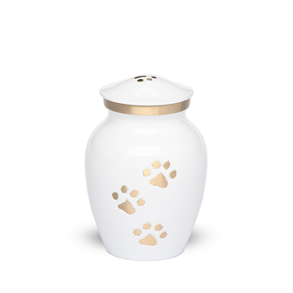 EXTRA SMALL Brass Pet Urn - "Paws to Heaven" White-Gold