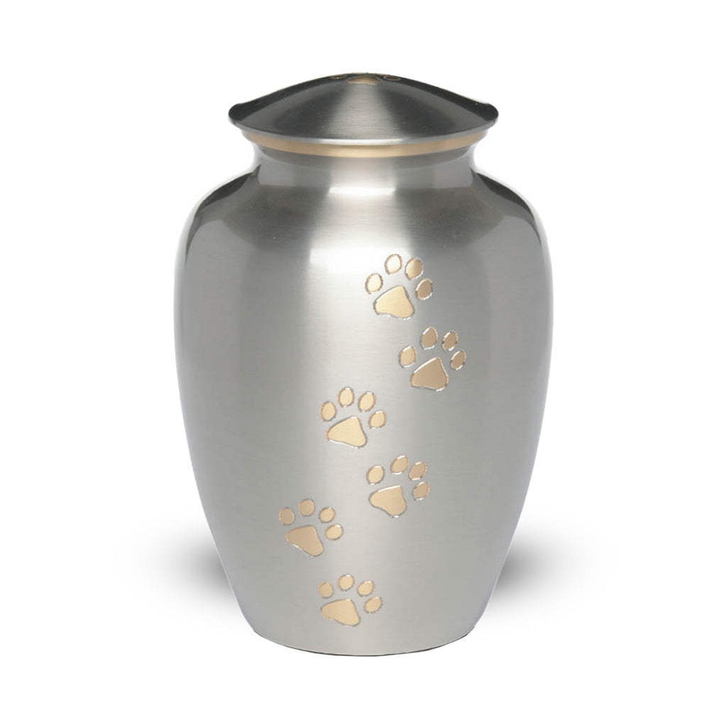 LARGE Brass Pet Urn - "Paws to Heaven" Pewter-Gold