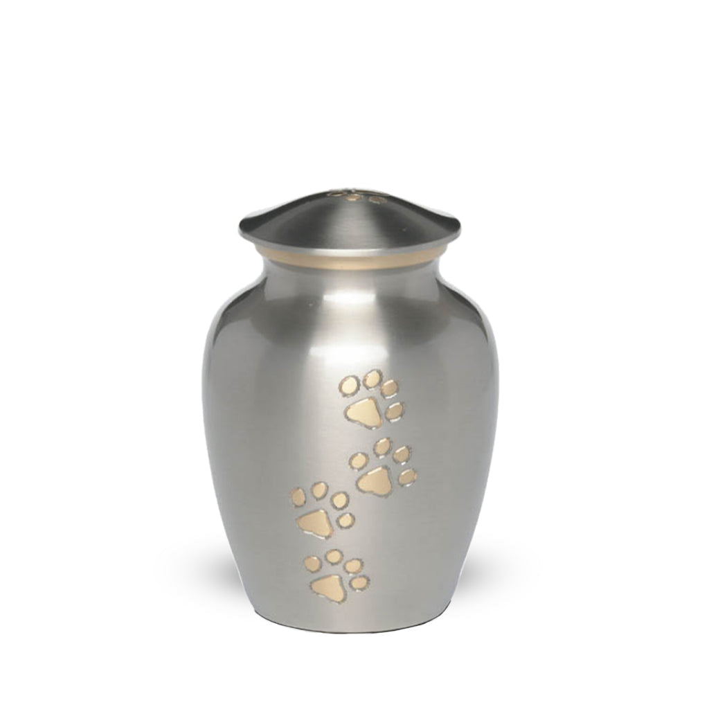 EXTRA SMALL Brass Pet Urn - "Paws to Heaven" Pewter-Gold