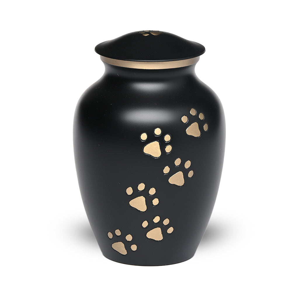 LARGE Brass Pet Urn - "Paws to Heaven" Matte finish Black