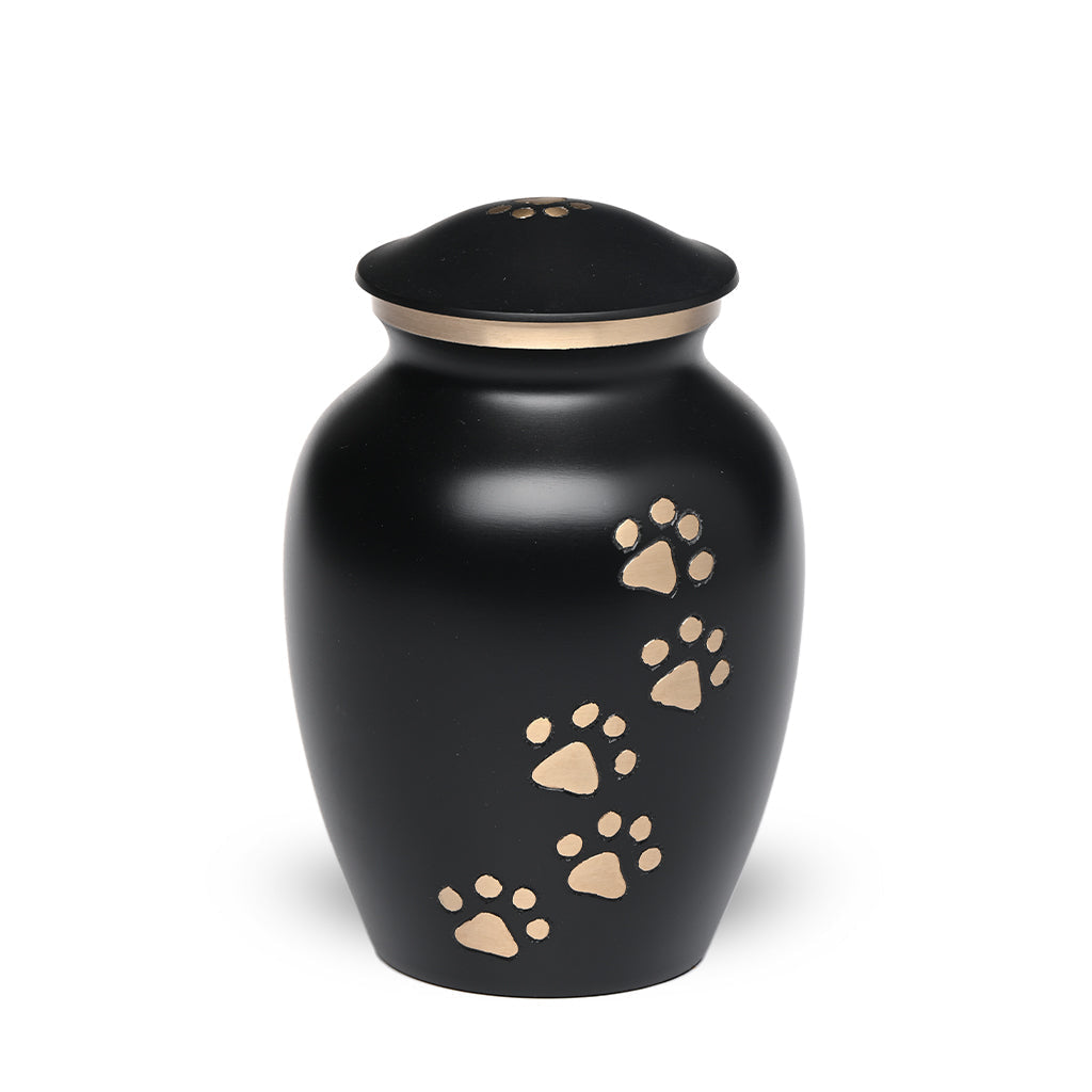 SMALL Brass Pet Urn - "Paws to Heaven" Black-Gold