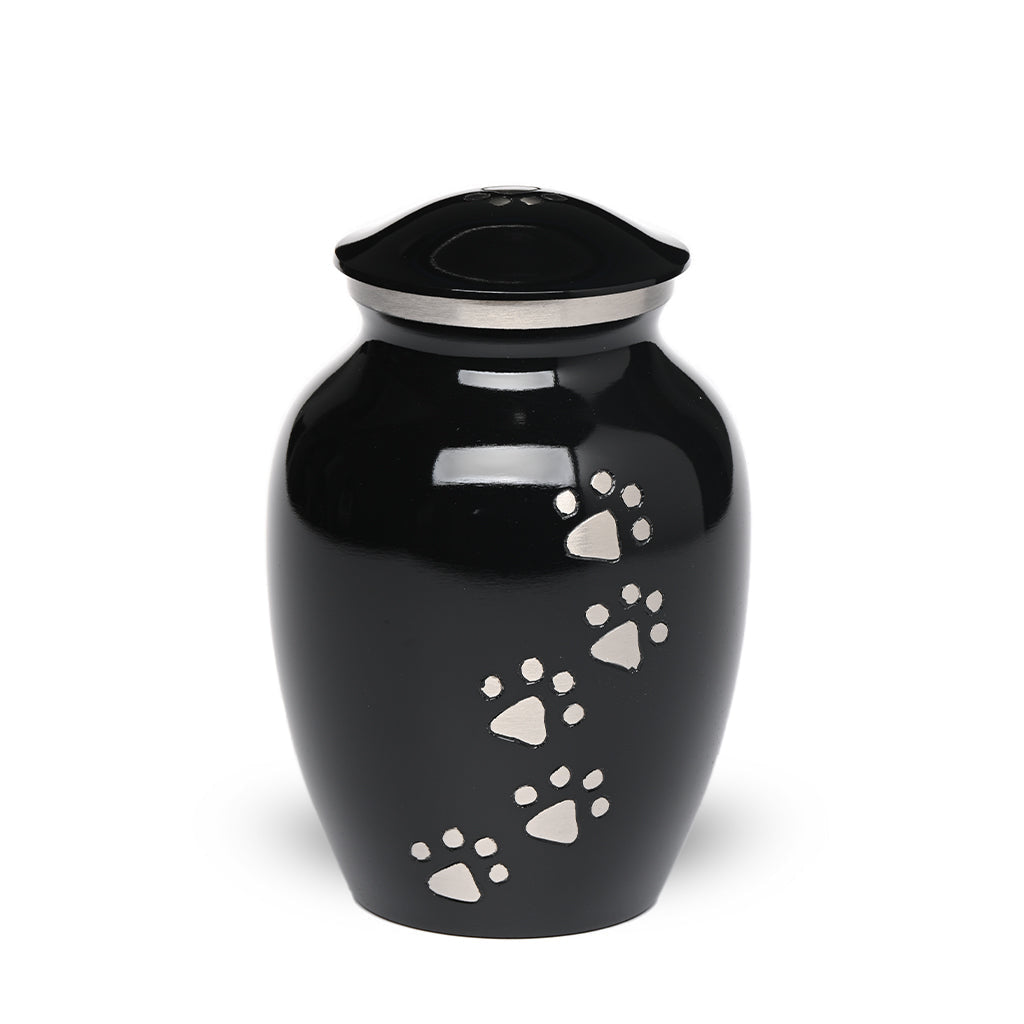 SMALL Brass Pet Urn - "Paws to Heaven" Black-Silver