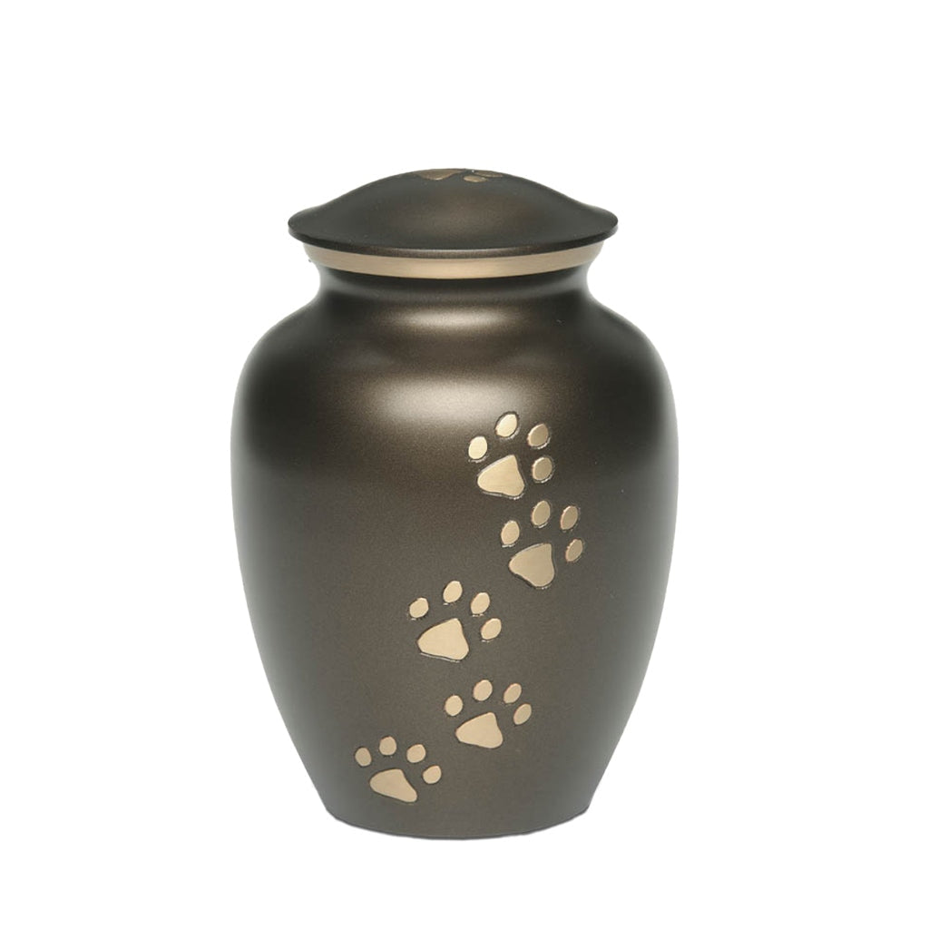 IMPERFECT SELECTION - Medium Brass Pet Urn -1654- "Paws to Heaven" - Rustic Brown