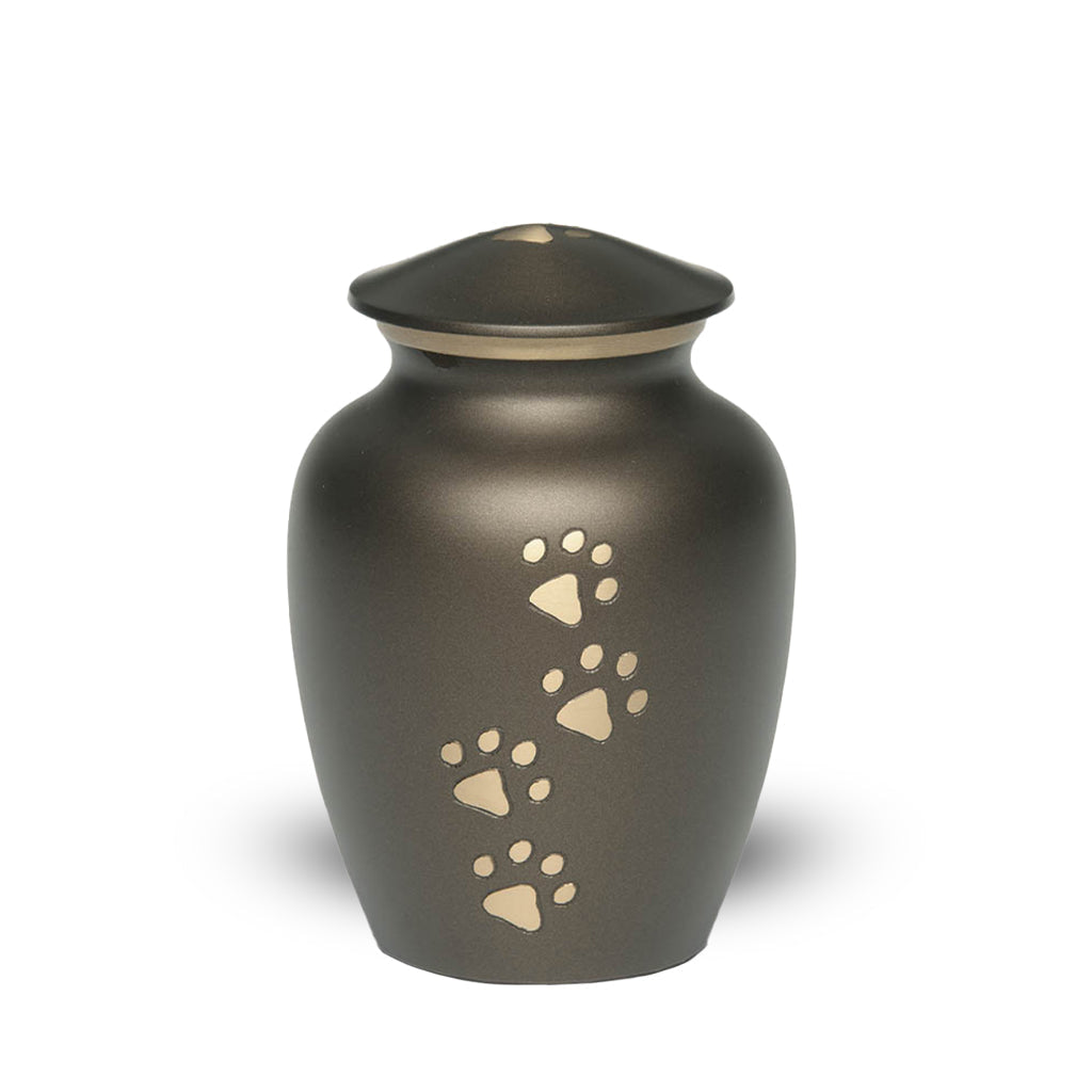 SMALL Brass Pet Urn - "Paws to Heaven" Brown-Gold