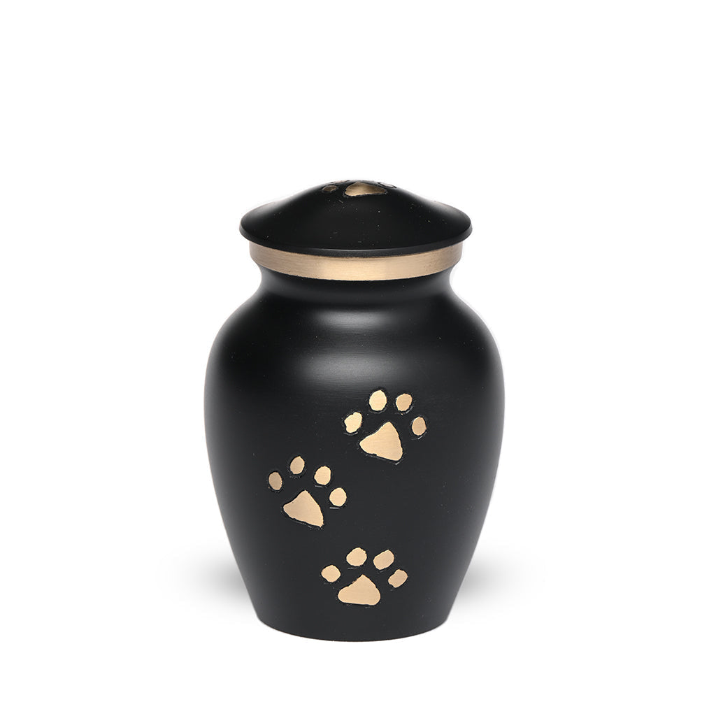 EXTRA SMALL Brass Pet Urn - "Paws to Heaven" Black-Gold
