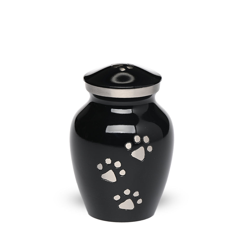EXTRA SMALL Brass Pet Urn - "Paws to Heaven" Black-Silver