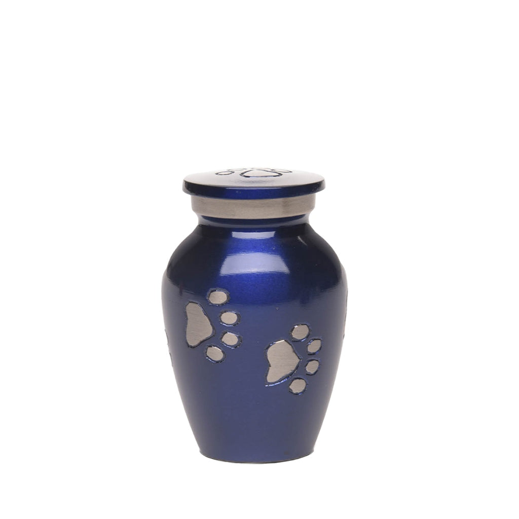 KEEPSAKE Brass Pet Urn - "Forever Paw" Blue-Silver