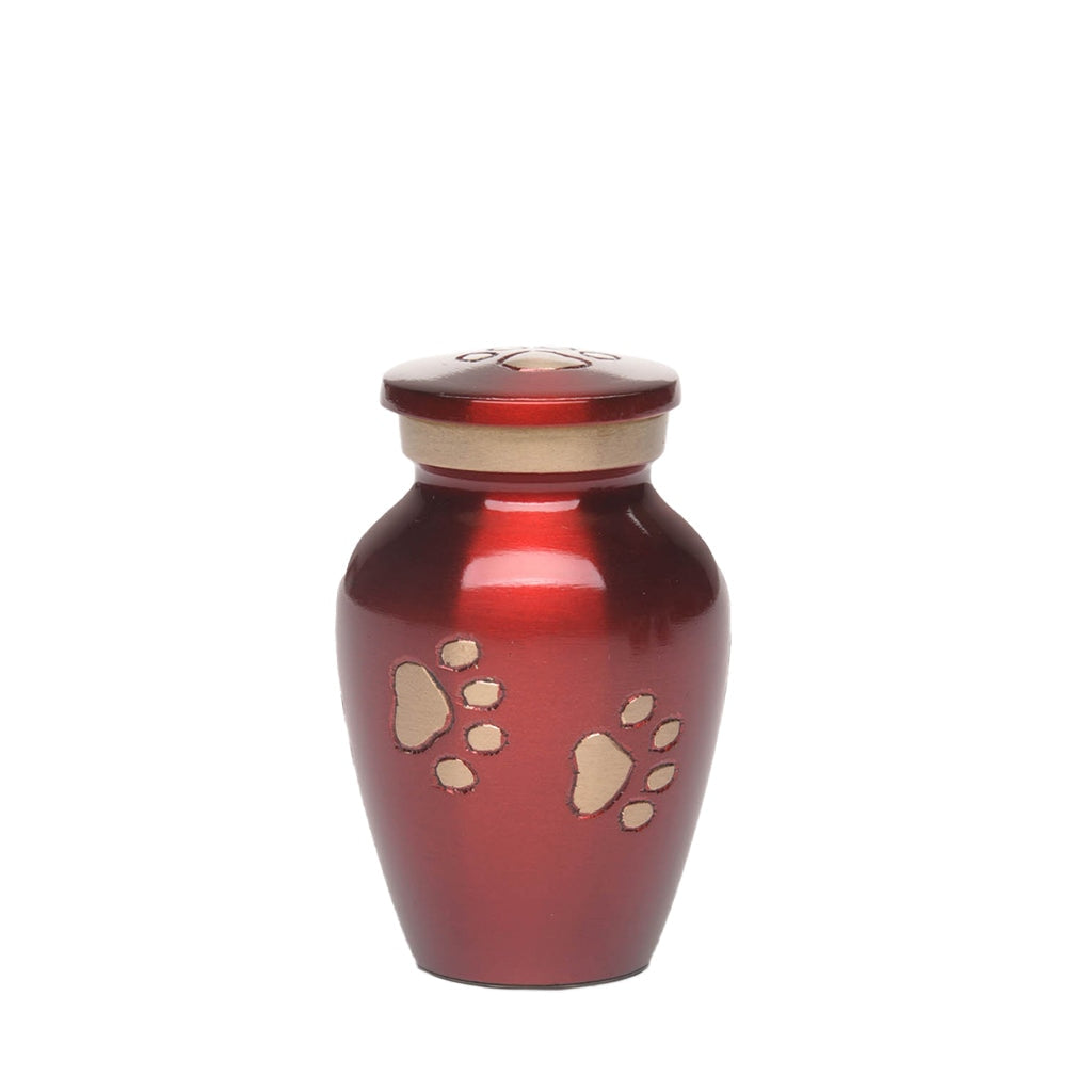 KEEPSAKE Brass Pet Urn - "Forever Paw" Ruby-Gold