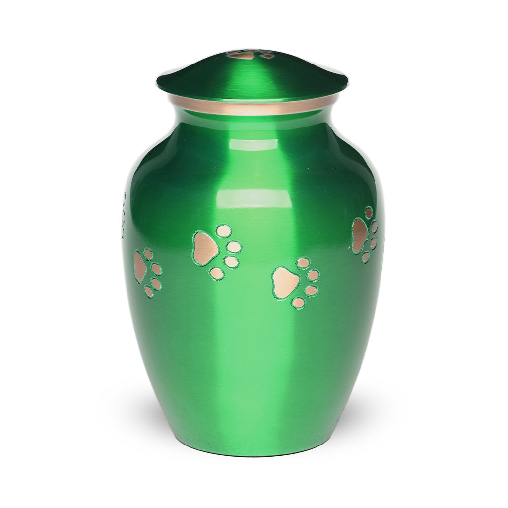 LARGE Brass Pet Urn ’Forever Paw’ Green Gold