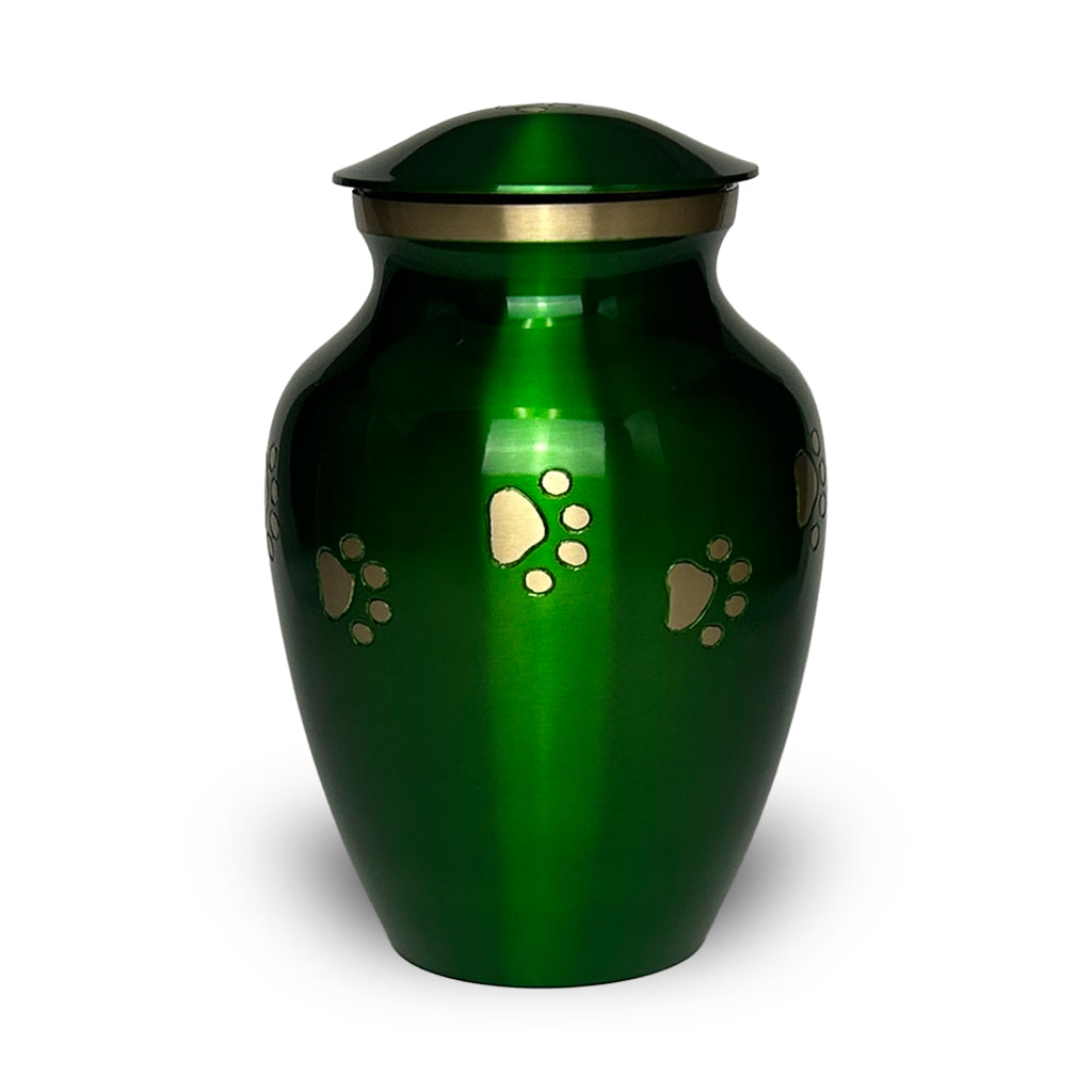 LARGE Brass Pet Urn - "Forever Paw" Green-Gold