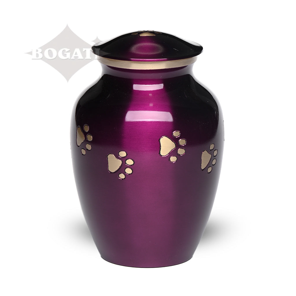 LARGE Brass Pet Urn - "Forever Paw" Purple-Gold
