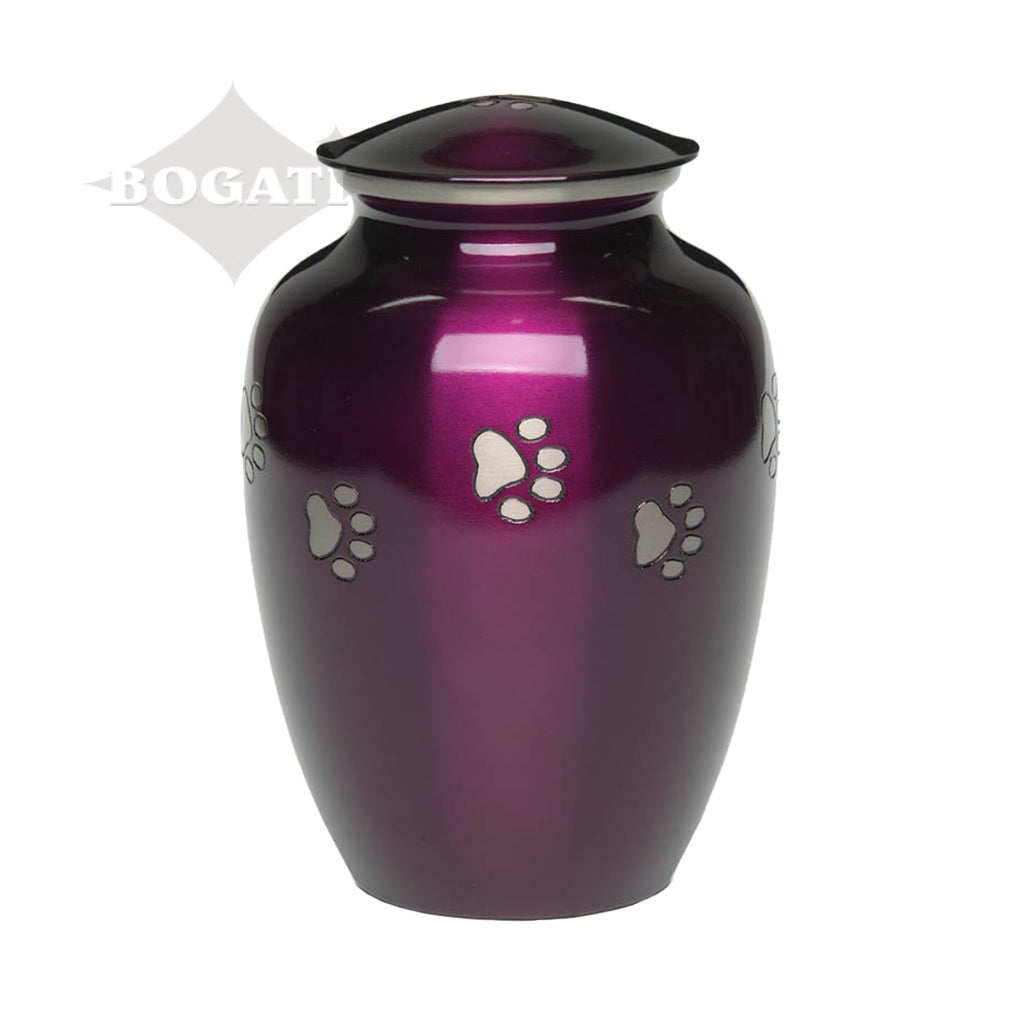 LARGE Brass Pet Urn - "Forever Paw" Purple-Silver