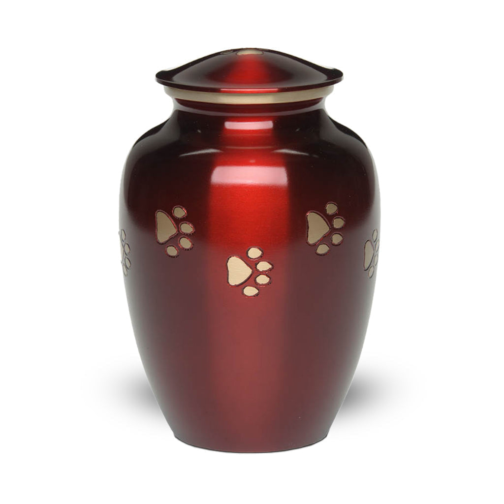 LARGE Brass Pet Urn - "Forever Paw" Ruby-Gold