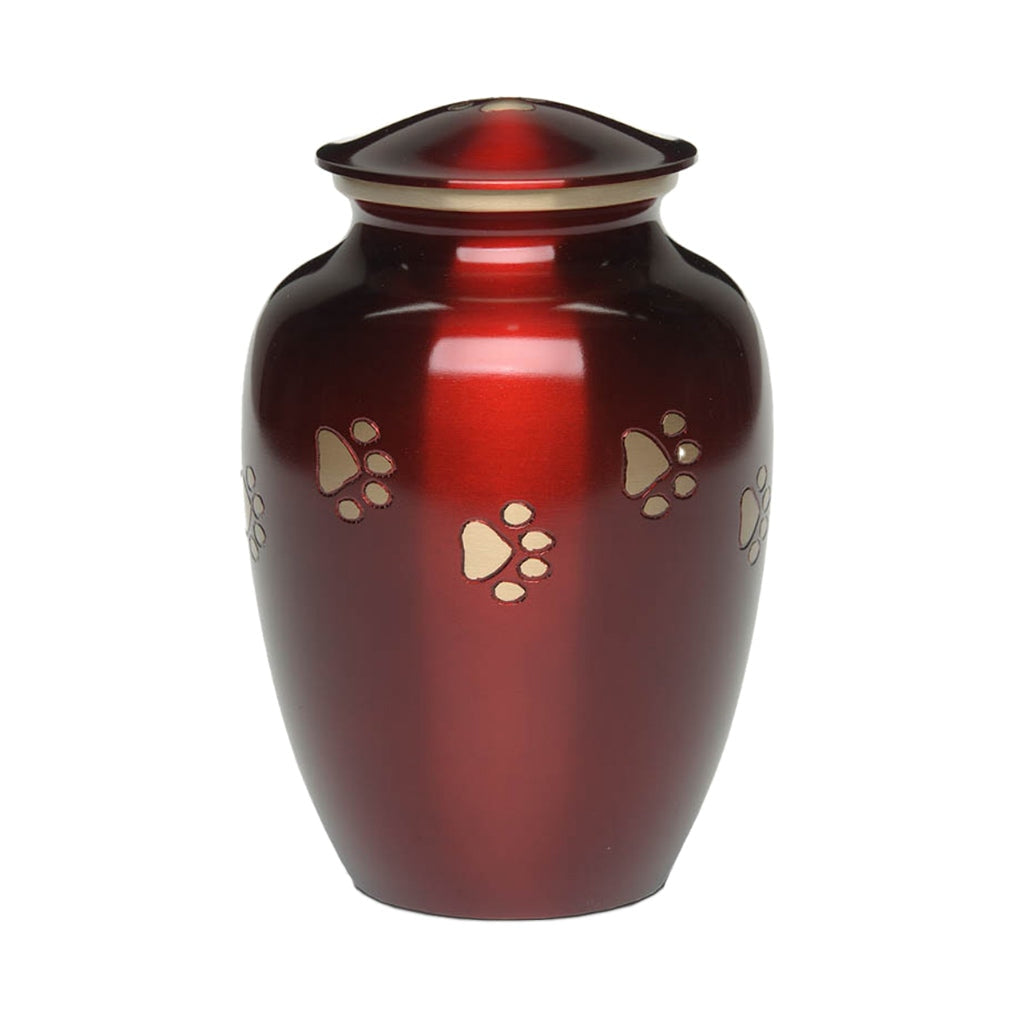LARGE Brass Pet Urn - "Forever Paw" Ruby