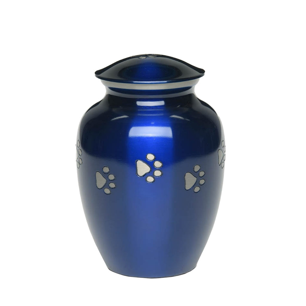 MEDIUM Brass Pet Urn - "Forever Paw" Blue-Silver