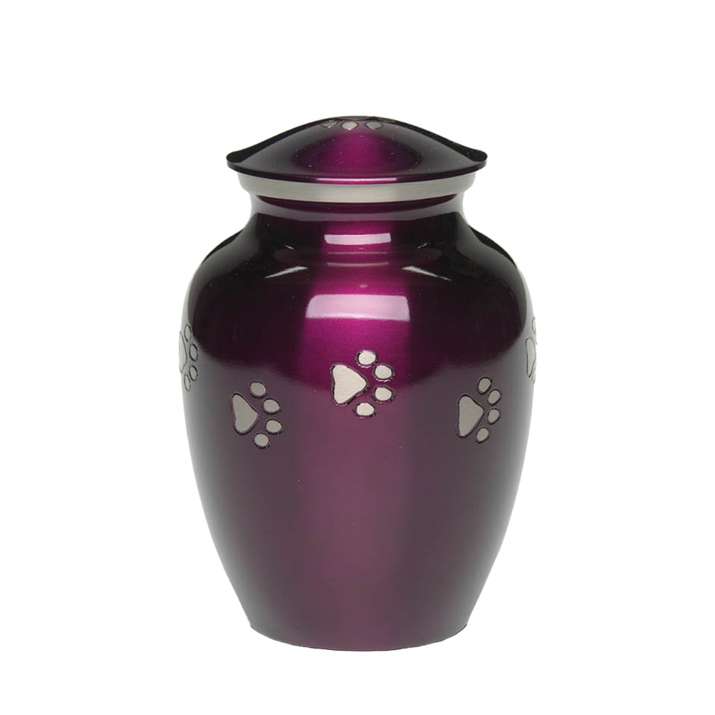 MEDIUM Brass Pet Urn - "Forever Paw" Purple-Silver