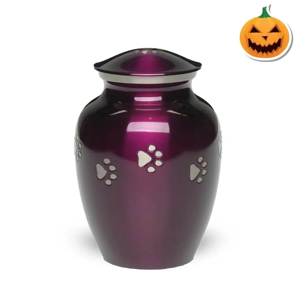 MEDIUM Brass Pet Urn - "Forever Paw" Purple-Silver