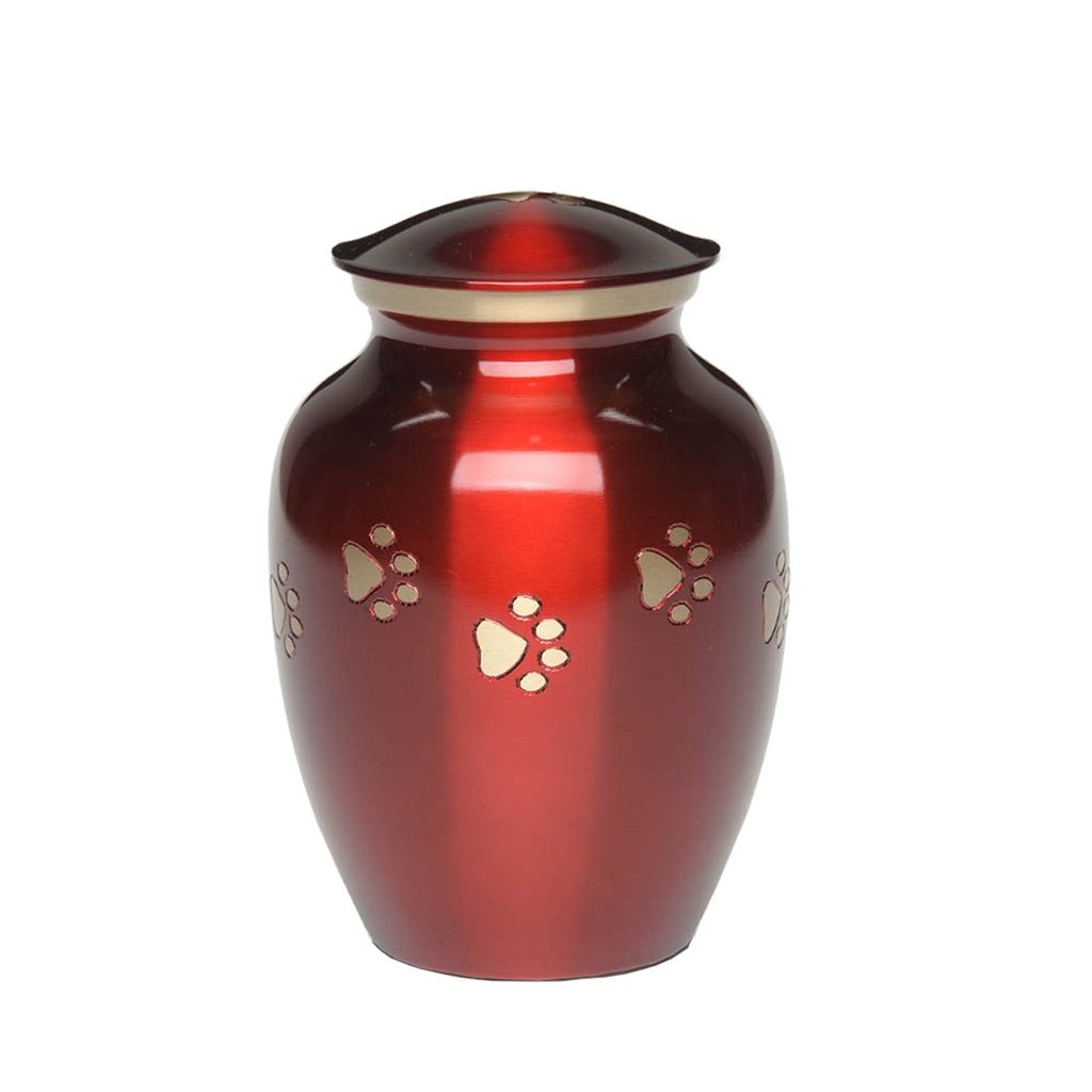 MEDIUM Brass Pet Urn - "Forever Paw" Ruby-Gold