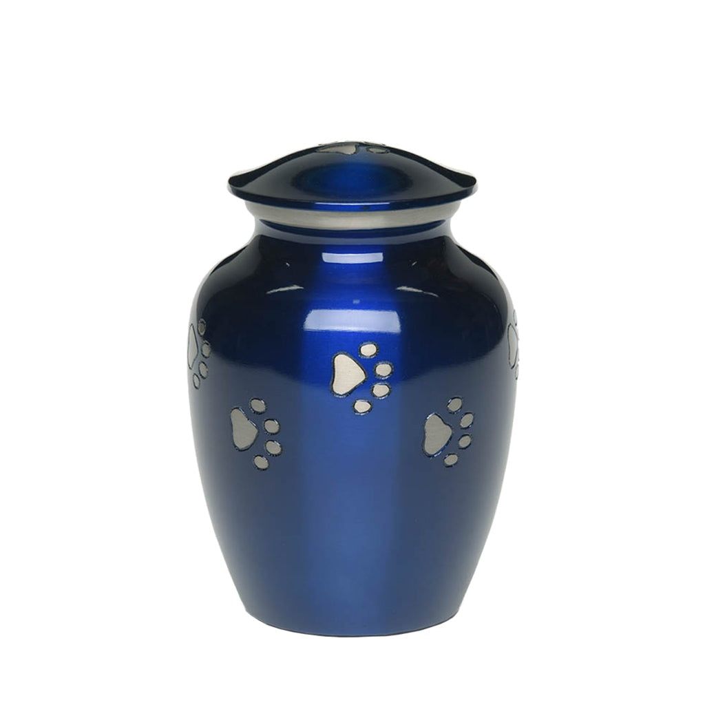 SMALL Brass Pet Urn - "Forever Paw" Blue-Silver