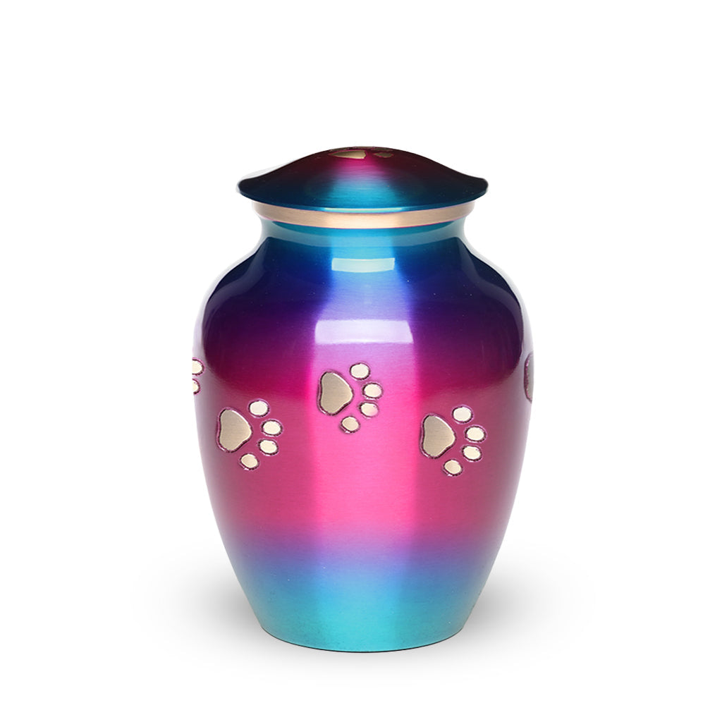 SMALL Brass Pet Urn - "Forever Paw" Pink-Gradient