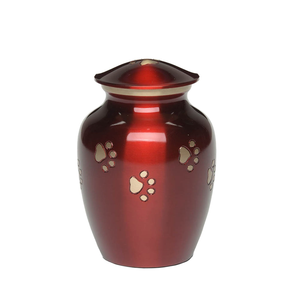 SMALL Brass Pet Urn - "Forever Paw" Ruby-Gold