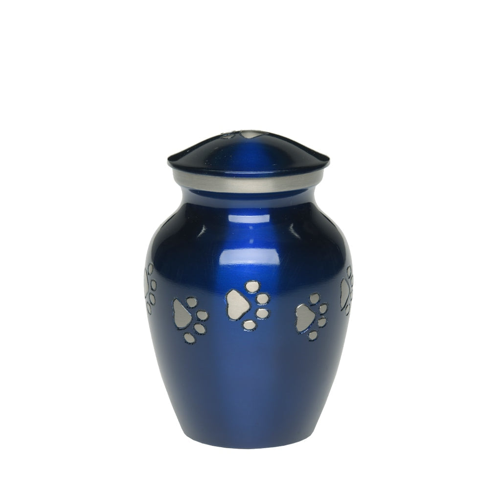 EXTRA SMALL Brass Pet Urn - "Forever Paw" Blue-Silver