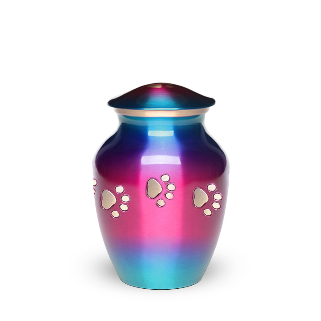 EXTRA SMALL Brass Pet Urn - "Forever Paw" Pink-Gradient