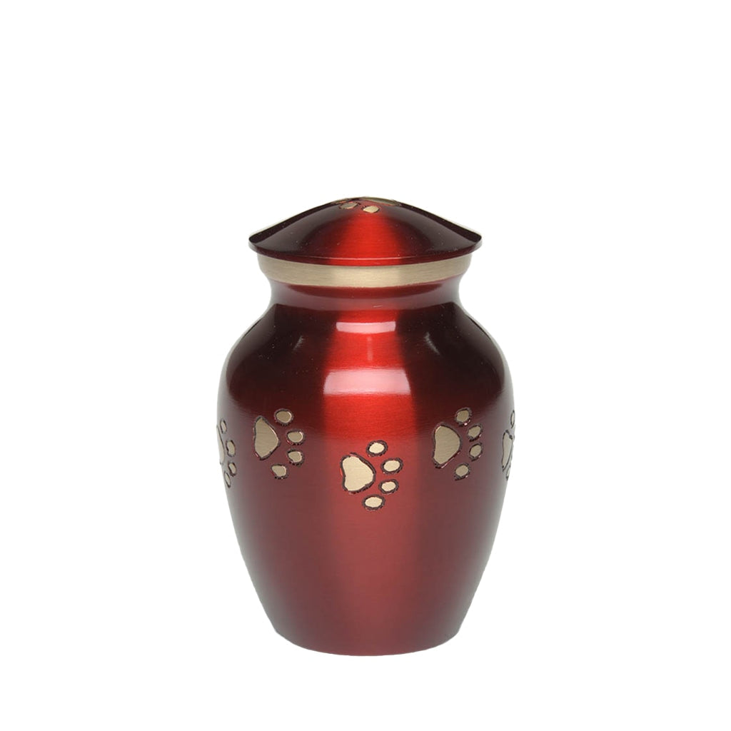 EXTRA SMALL Brass Pet Urn - "Forever Paw" Ruby