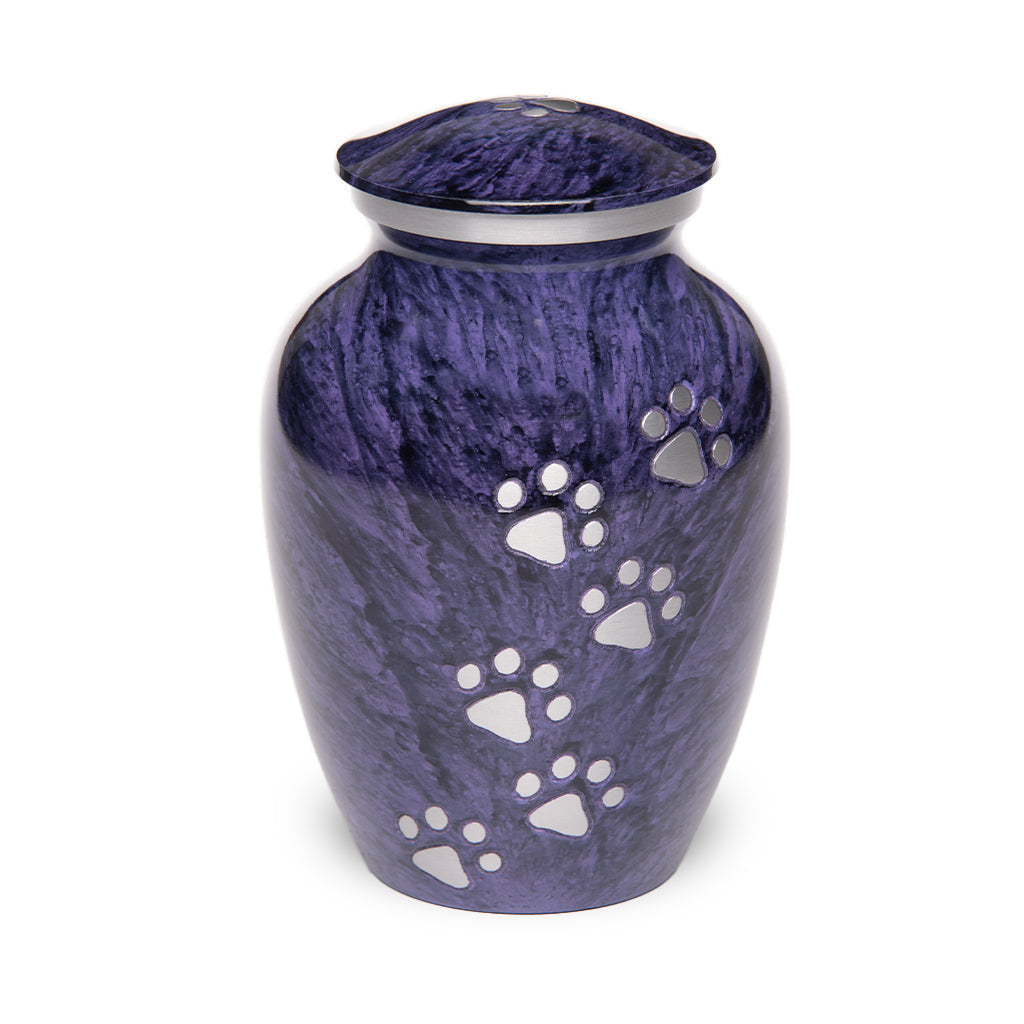 LARGE Alloy Pet Urn -1658 "Paws to Heaven" - Marbled Stone Finish Purple