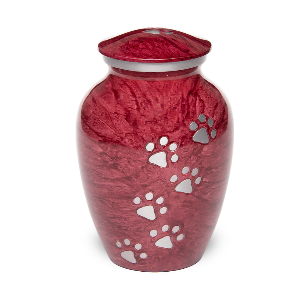 LARGE Alloy Pet Urn -1658 "Paws to Heaven" - Marbled Stone Finish Red
