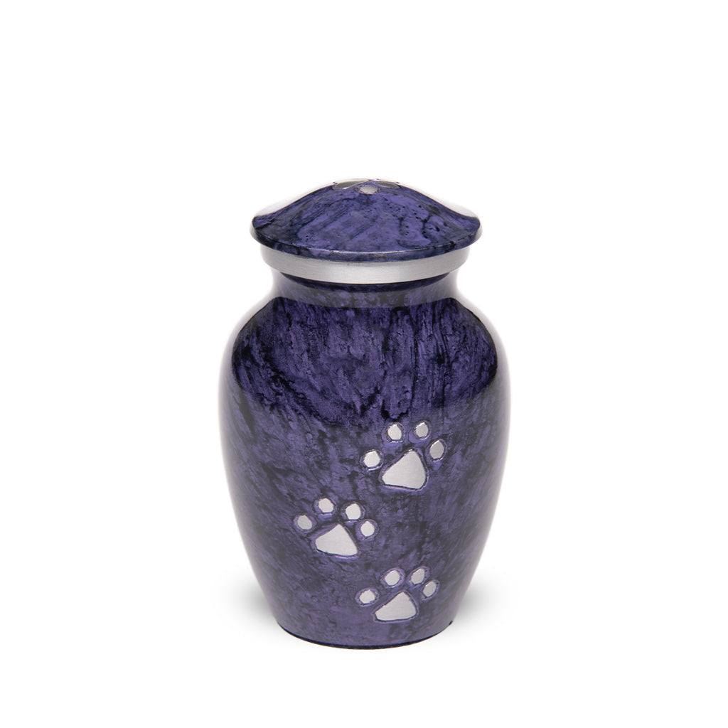 EXTRA SMALL Alloy Pet Urn - 1658 "Paws to Heaven" - Marbled Stone Finish Purple