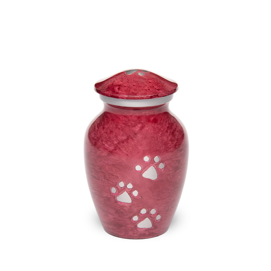 EXTRA SMALL Alloy Pet Urn - 1658 "Paws to Heaven" - Marbled Stone Finish Red