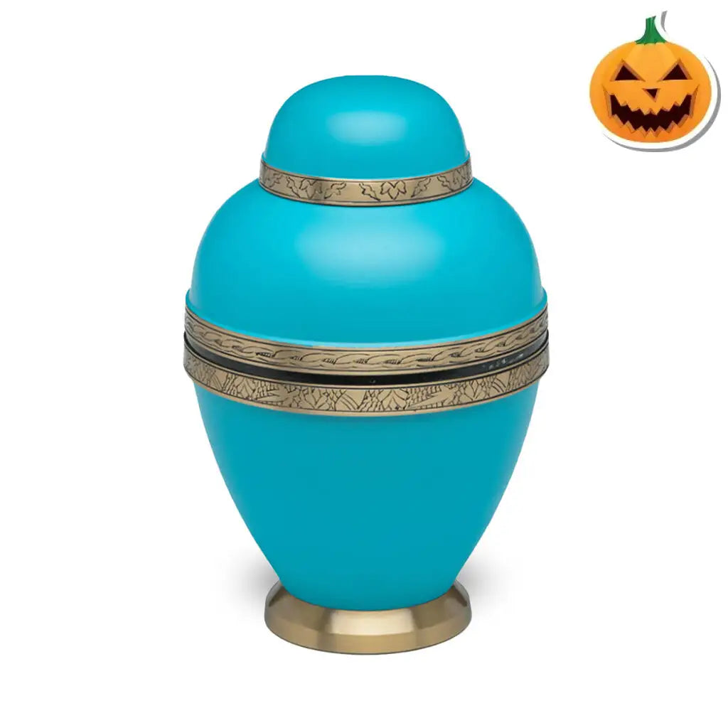 CLEARANCE ~ADULT Brass Urn -1962- Dome Top Turquoise