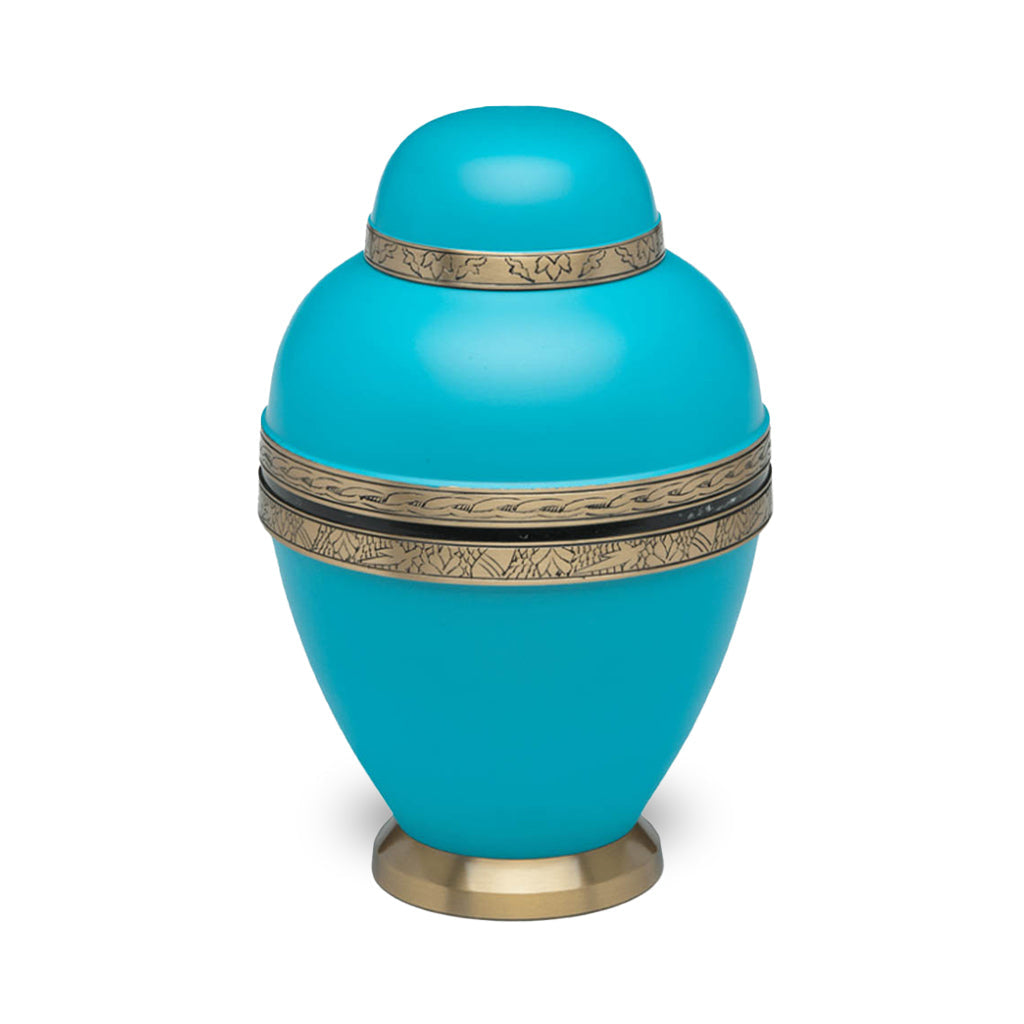 CLEARANCE ~ADULT Brass Urn -1962- Dome Top Turquoise