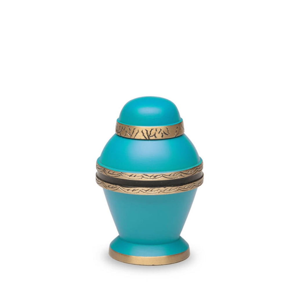 CLEARANCE ~ KEEPSAKE Brass Urn -1962- Dome Top Caribbean Blue
