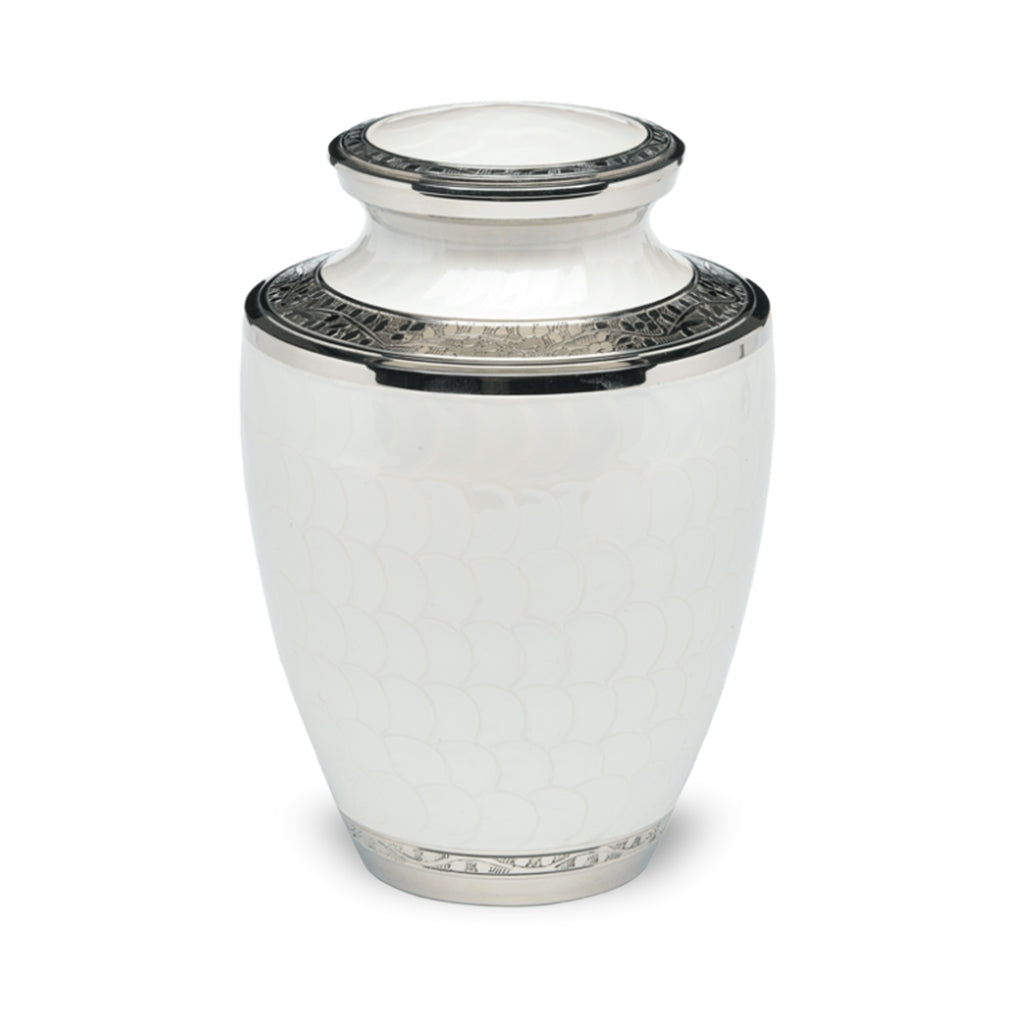 ADULT Nickel Plated Brass Urn -1963- Enamel finish with Bands White&Silver